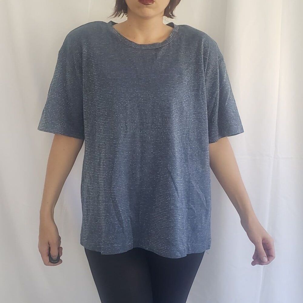 90s Blue and Silver Striped Tee